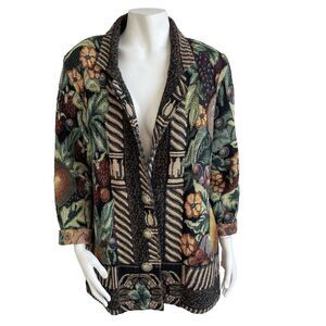 Vintage Painted Pony Fruit Tapestry Brocade 2 Button Long Sleeve Jacket Sz L/XL